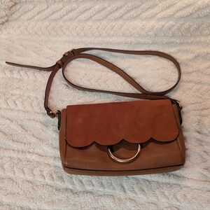 LC Lauren Conrad Faux Leather Crossbody Bag Scalloped Detail Brown EUC